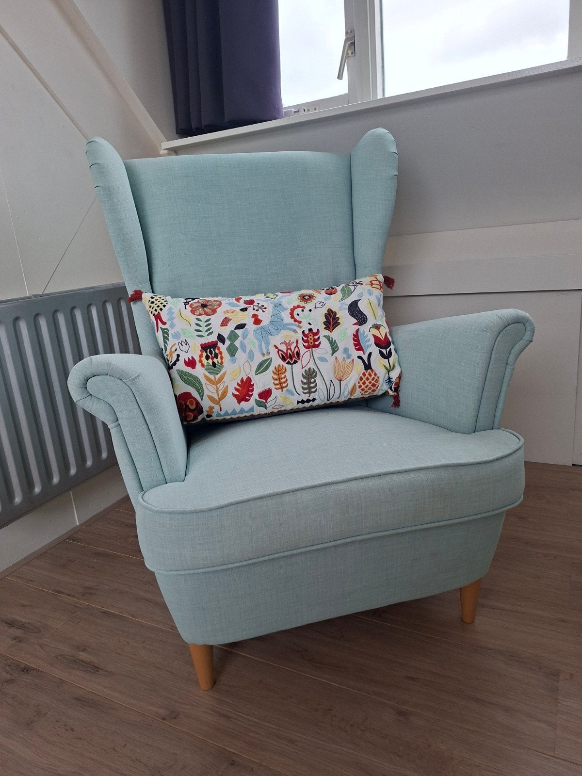 Ikea Strandmon oorfauteuil - mintgroen, Ophalen, Modern, Scandinavisch, 75 tot 100 cm, Zo goed als nieuw