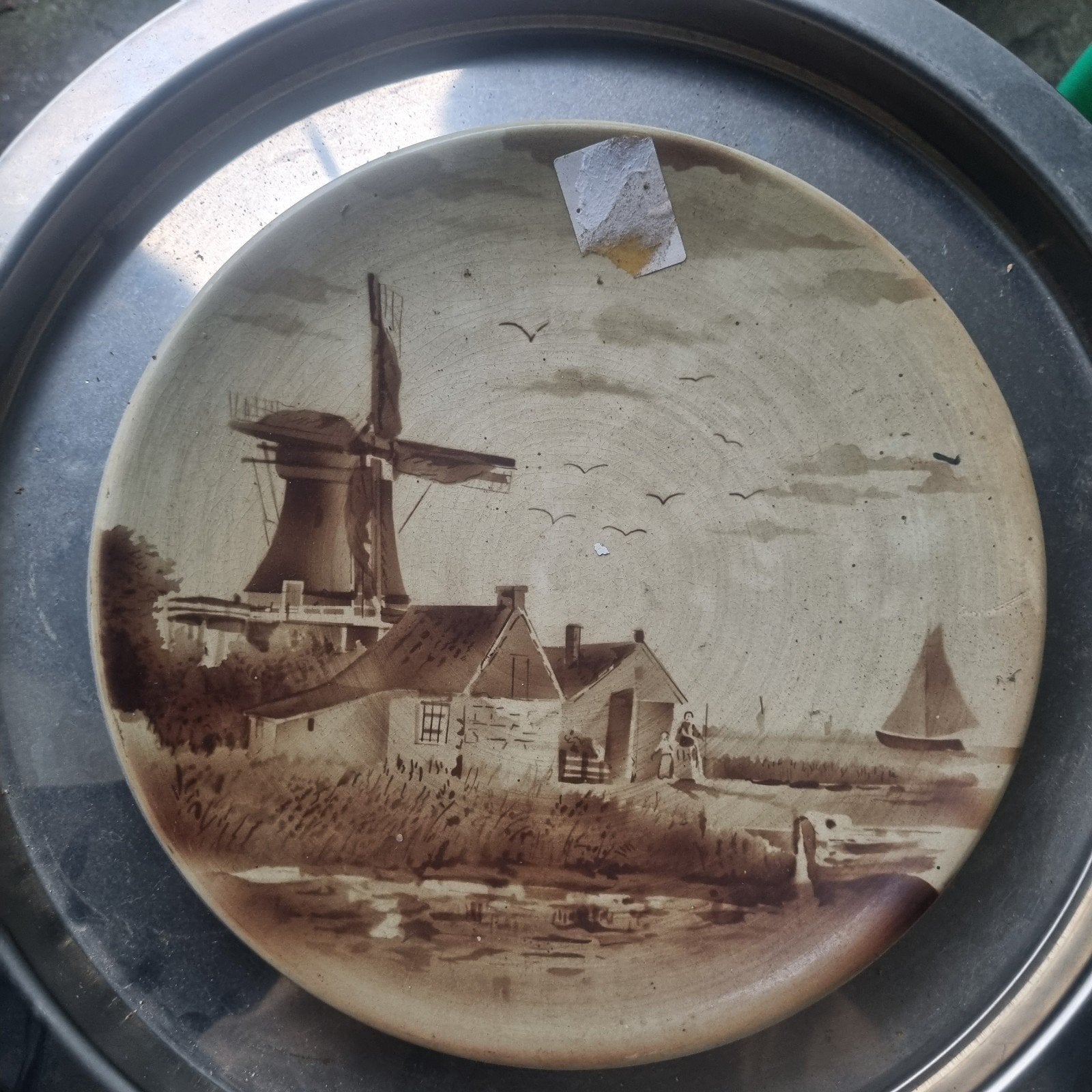 Decoratieve wandbord met molen en Hollands landschap, Ophalen