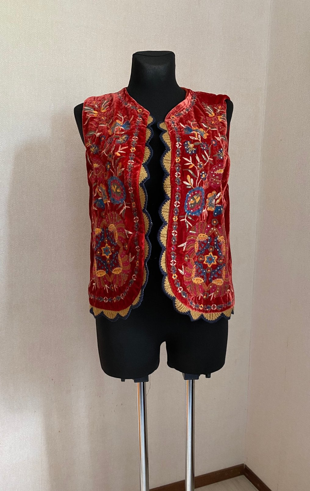 Vintage velours gilet brique  Maat L(40), Ophalen of Verzenden, Zo goed als nieuw, Maat 38/40 (M), Meerkleurig