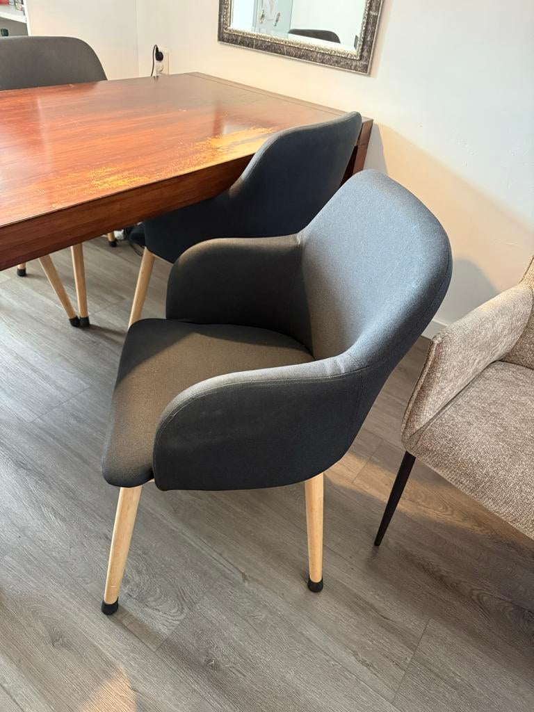 Massief eiken eettafel met stoelen, Ophalen, Gebruikt, Eikenhout, 50 tot 100 cm