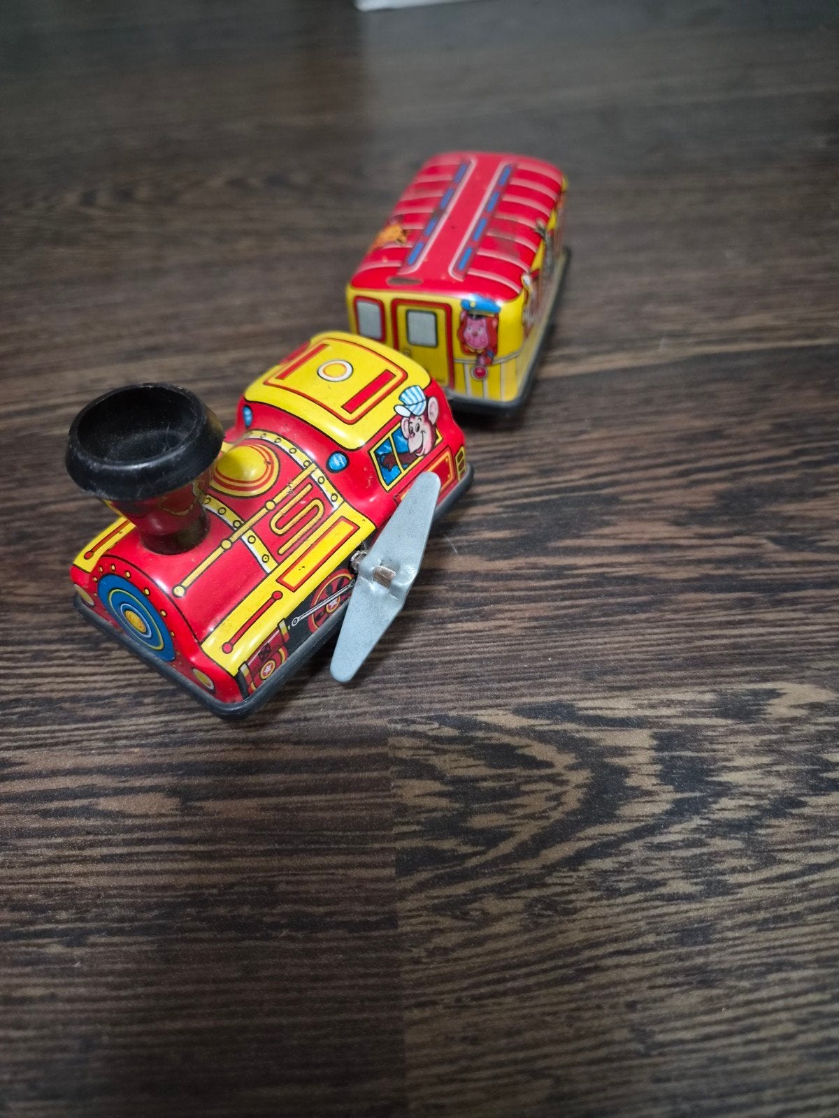 Vintage Opwindbaar Blikken Treintje met Dierenwagon, Ophalen of Verzenden, Gebruikt