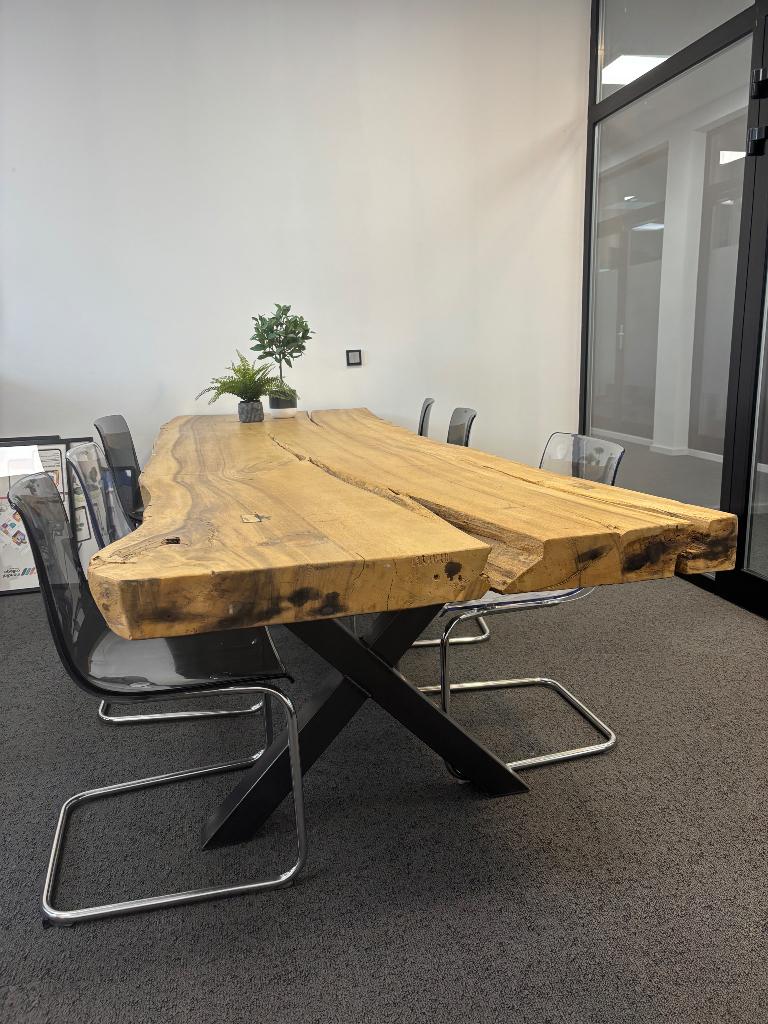 Tafel dik suar boomstamtafel 300cm met stalen poten, Ophalen, 200 cm of meer, 50 tot 100 cm, Rechthoekig