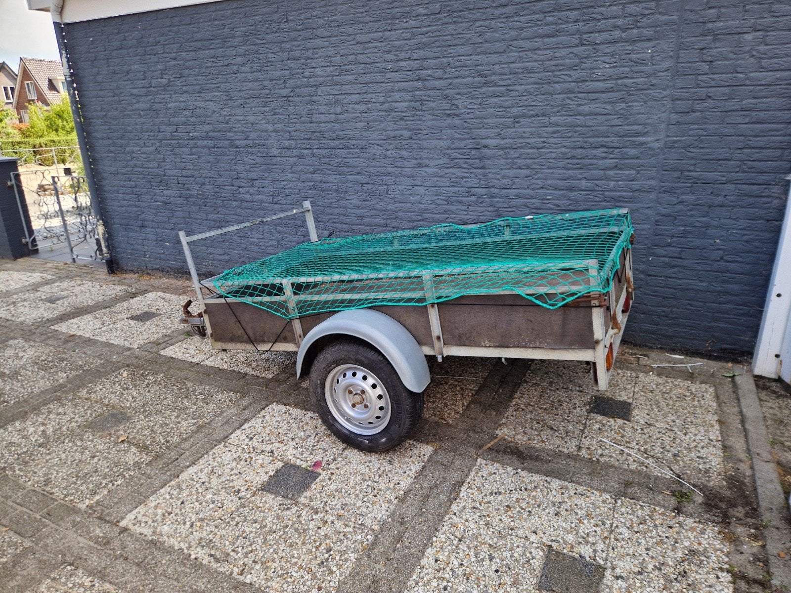 Enkele as aanhangwagen 110x210cm met net, Auto diversen, Aanhangers en Bagagewagens, Ophalen, Gebruikt