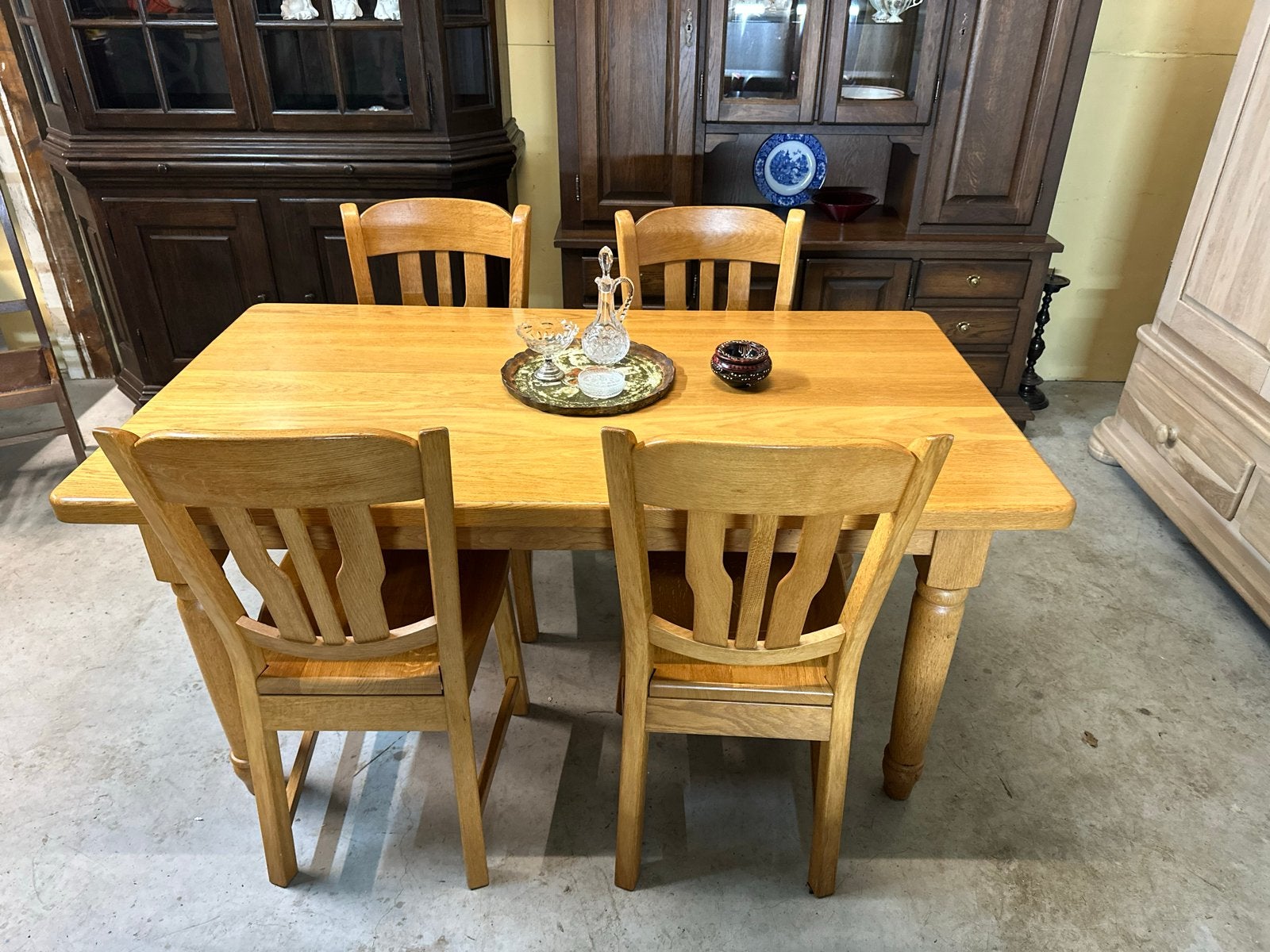 Blank eikenhouten eettafel met 4 stoelen - 160x88x76 cm, Ophalen, Gebruikt, 4 tot 6 stoelen