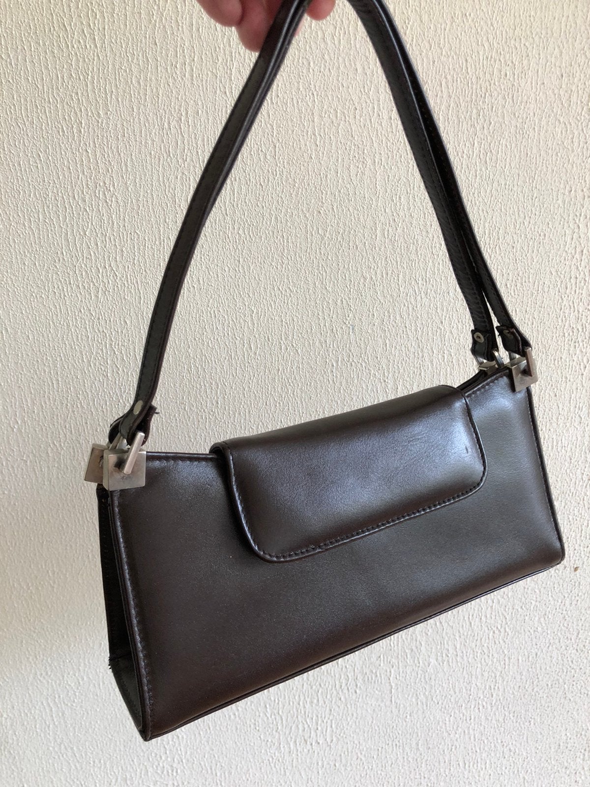 Enveloppe tas Coffeebean Bruin Lams Leder 1990 Italy, Ophalen of Verzenden, Zo goed als nieuw, Bruin, Handtas
