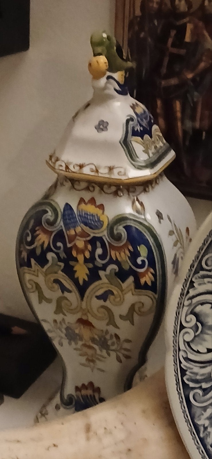 Prachtige Makkum aardewerk dekselpot met vogel, Ophalen