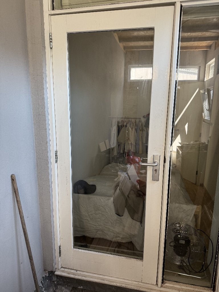 hardhouten deur met dubbel glas, Doe-het-zelf en Verbouw, Deuren en Horren, Ophalen, Gebruikt, 80 tot 100 cm, Buitendeur