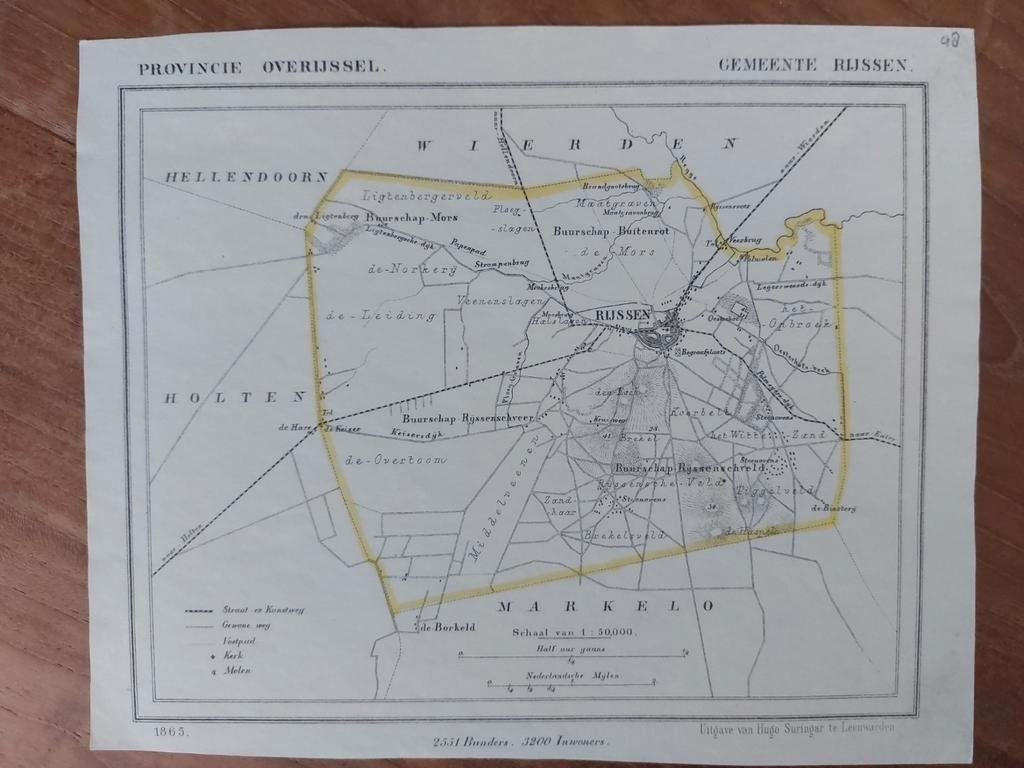 48 / Rijssen - De Borkeld Litho uit 1865 van J. Kuyper, Ophalen of Verzenden