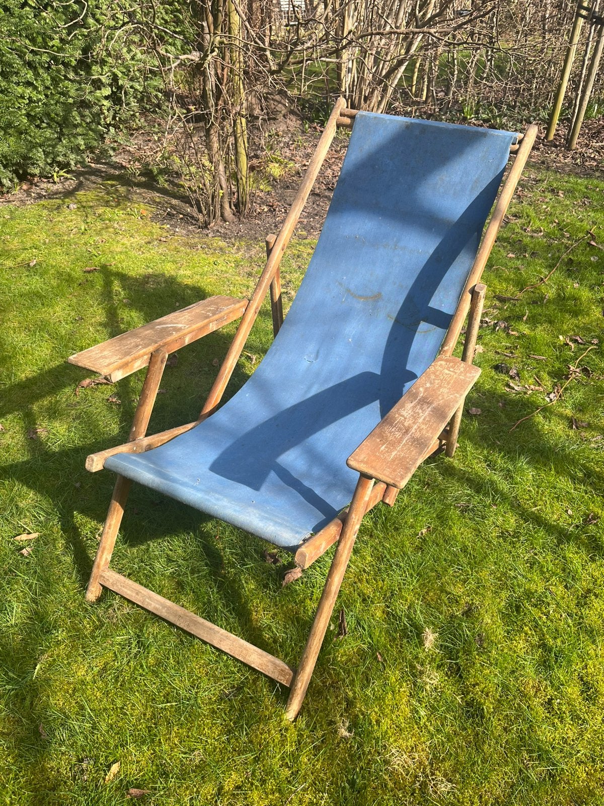 ANTIEKE DECKCHAIR TUINSTOEL HOUT, Ophalen, Gebruikt, Hout