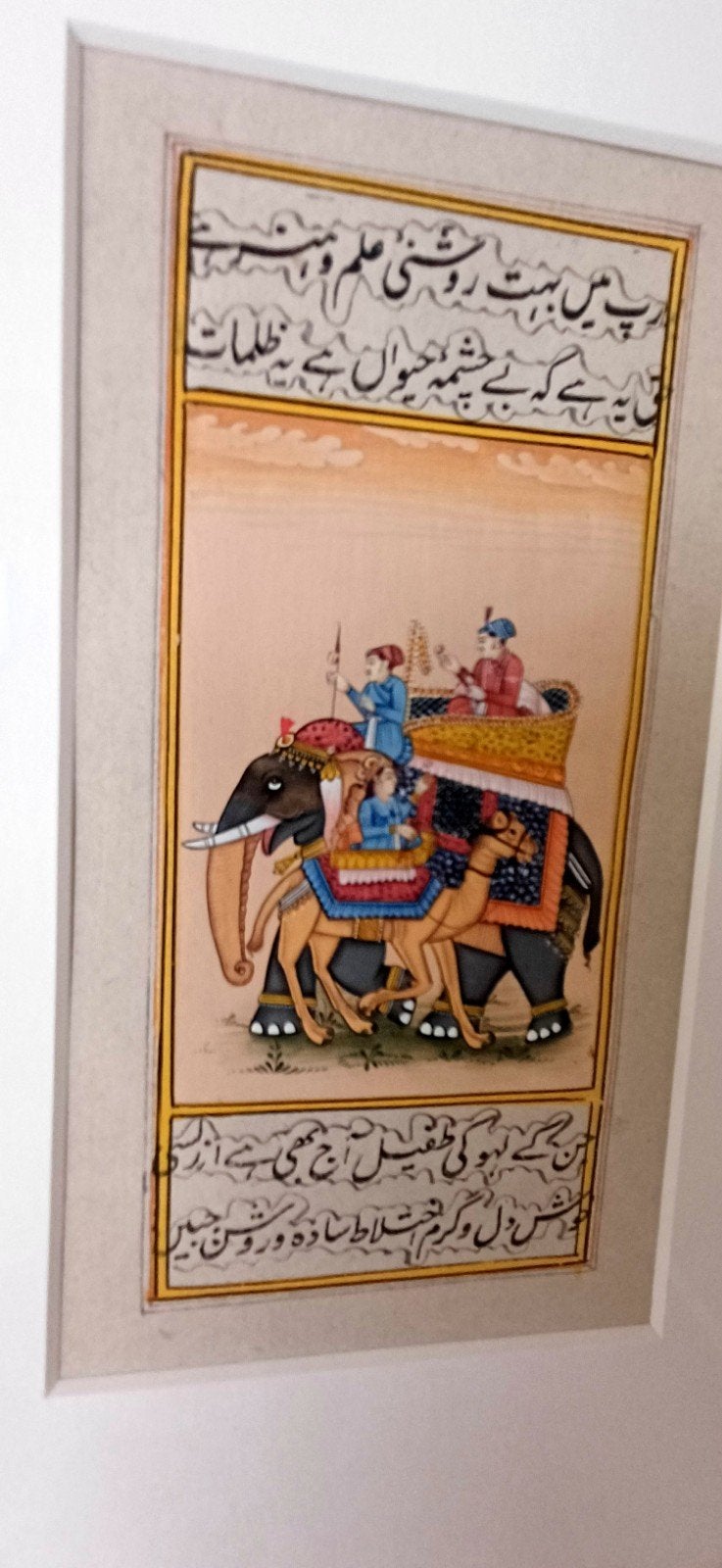 India miniatuur tekeningen van olifant en kameel met ruiters, Antiek en Kunst, Ingelijst, Schilderij, India, Ophalen of Verzenden