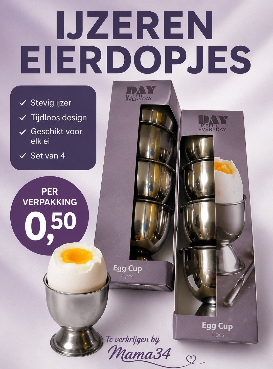 Set van 4 ijzeren eierdopjes - stevig en tijdloos design, Huis en Inrichting, Keuken | Keukenbenodigdheden, Nieuw, Overige typen