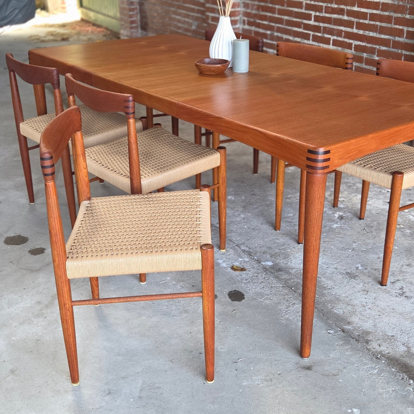 H.W. Klein, Bramin verlengbare tafel + 6 stoelen teak 60's, Ophalen, Scandinavisch, Wegner, Danish, Mid Century, Teakhout, 50 tot 100 cm