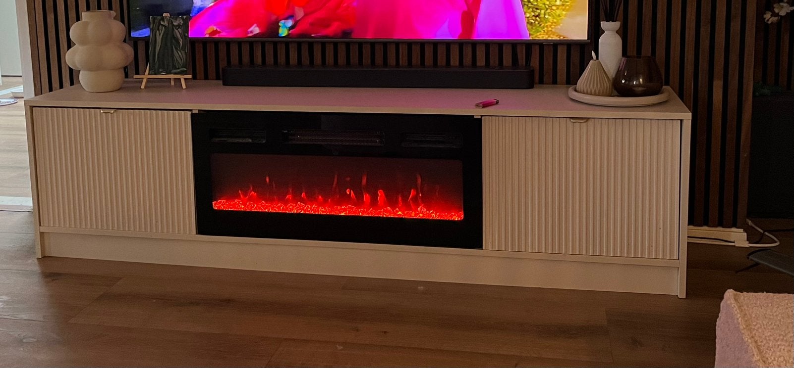 TV-meubel met elektrische sfeerhaard - 182x48 cm, Ophalen, 150 tot 200 cm, Zo goed als nieuw, Minder dan 100 cm