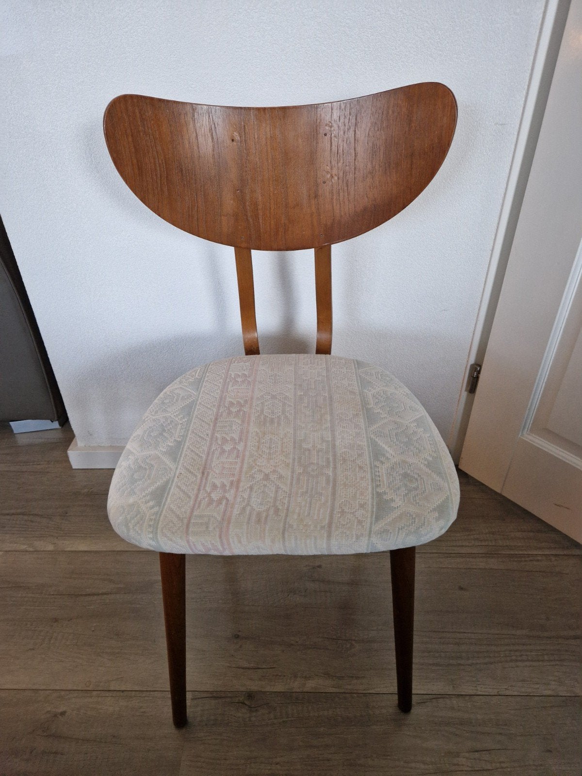 Vintage retro stoel jaren 50 patroon houten mid century, Ophalen, Gebruikt, Bruin, Eén