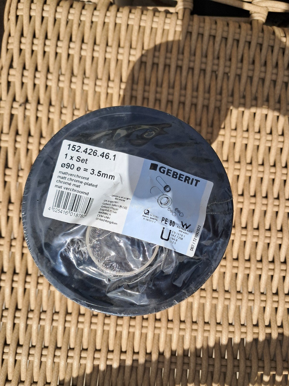 Geberit manchet mat verchroomd Ø90 e=3.5mm, Doe-het-zelf en Verbouw, Sanitair, Ophalen of Verzenden, Nieuw, Chroom, Overige typen