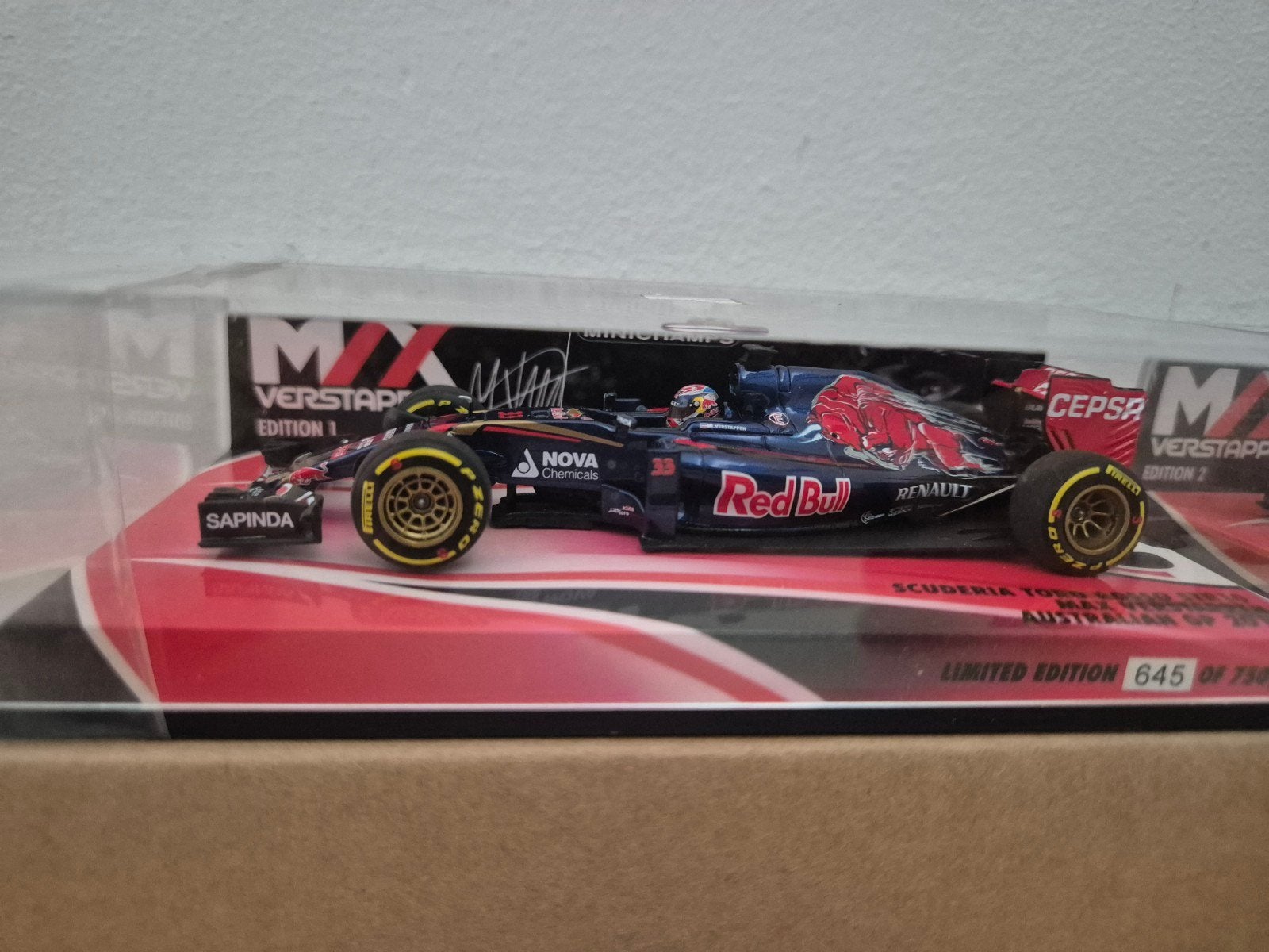 MAX VERSTAPPEN 1:43 EDITIE 1 TORO ROSSO STR10 AUSTRALIE 2015, Ophalen, Zo goed als nieuw, Auto, MiniChamps