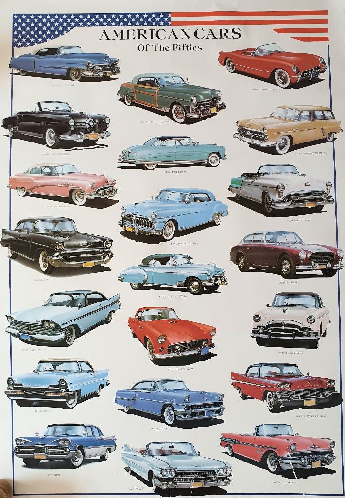 Poster American cars of the fifties, Verzenden, Deurposter of groter, Film en Tv, Rechthoekig Staand