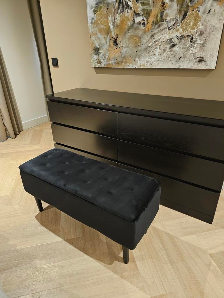 Hotel chique zwart velvet bankje / hocker / voetenbank, Ophalen, Minder dan 50 cm, 75 tot 100 cm, Stof