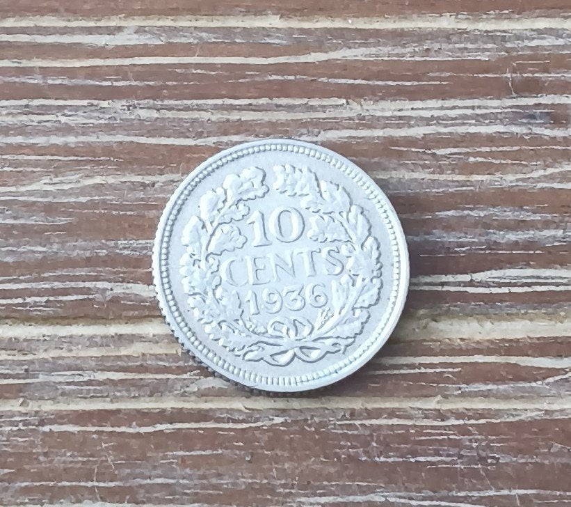 Zilveren 10 Cents munt uit 1936 - Koningin Wilhelmina, Ophalen, Zilver, 10 cent, Koningin Wilhelmina