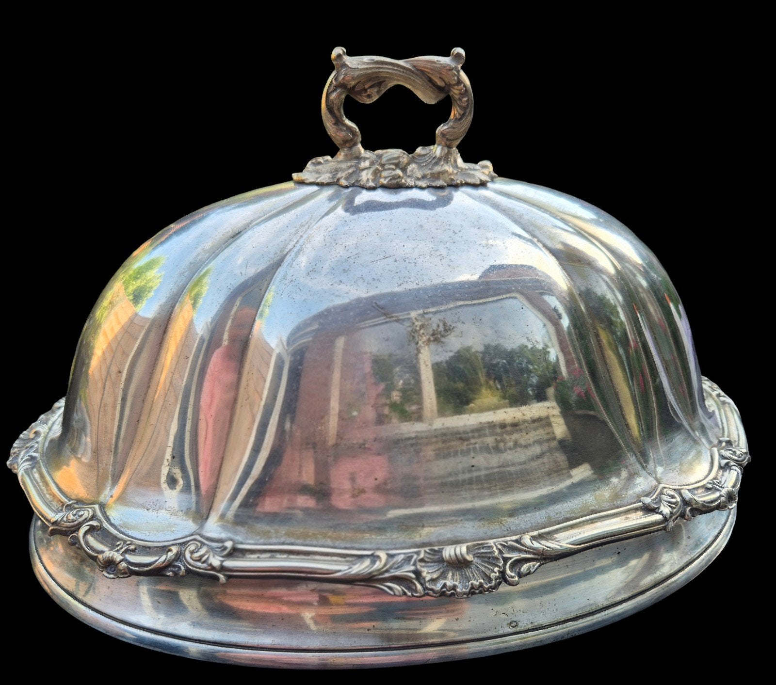 Prachtige grote antieke, verzilverde Victoriaanse cloche, Metaal, Ophalen of Verzenden, Gebruikt