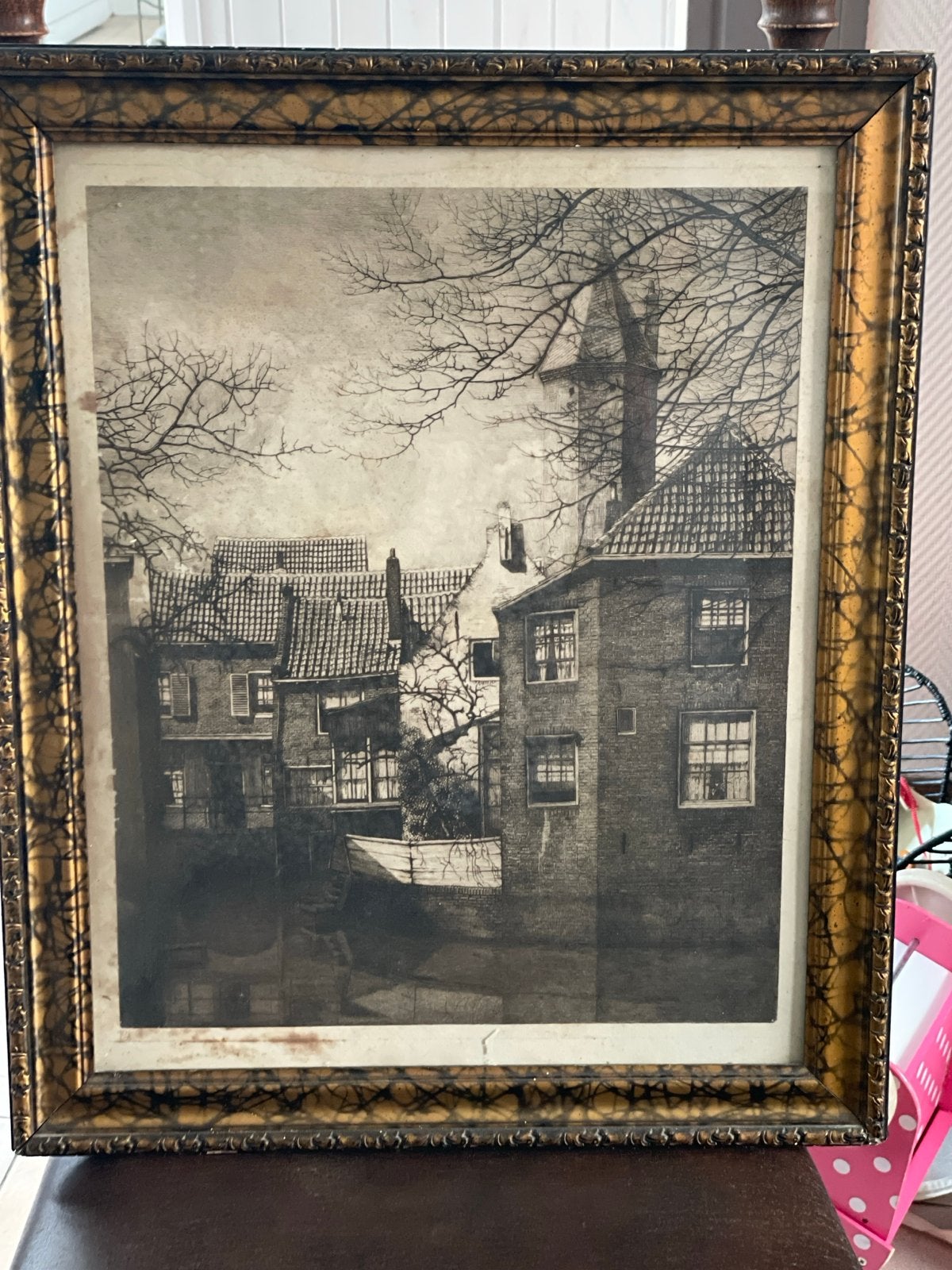 Ets Dirk Harting - Gezicht op Amersfoort, Antiek en Kunst, Kunst | Etsen en Gravures, Ophalen, Ets, Stadsgezicht, Gesigneerd
