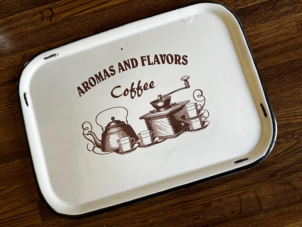 Emaille dienblad /decoratief emaille bord  ‘Coffee'/koffie, Ophalen of Verzenden
