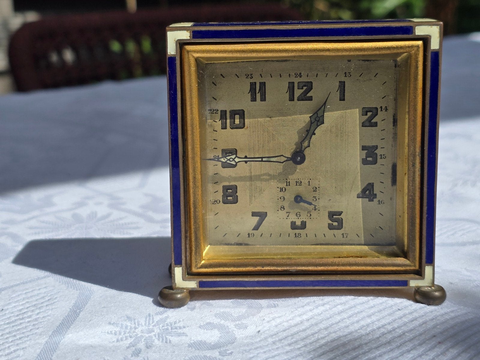 Art deco wekkerklokje met emaille decoratierand merk Kienzle, Ophalen of Verzenden