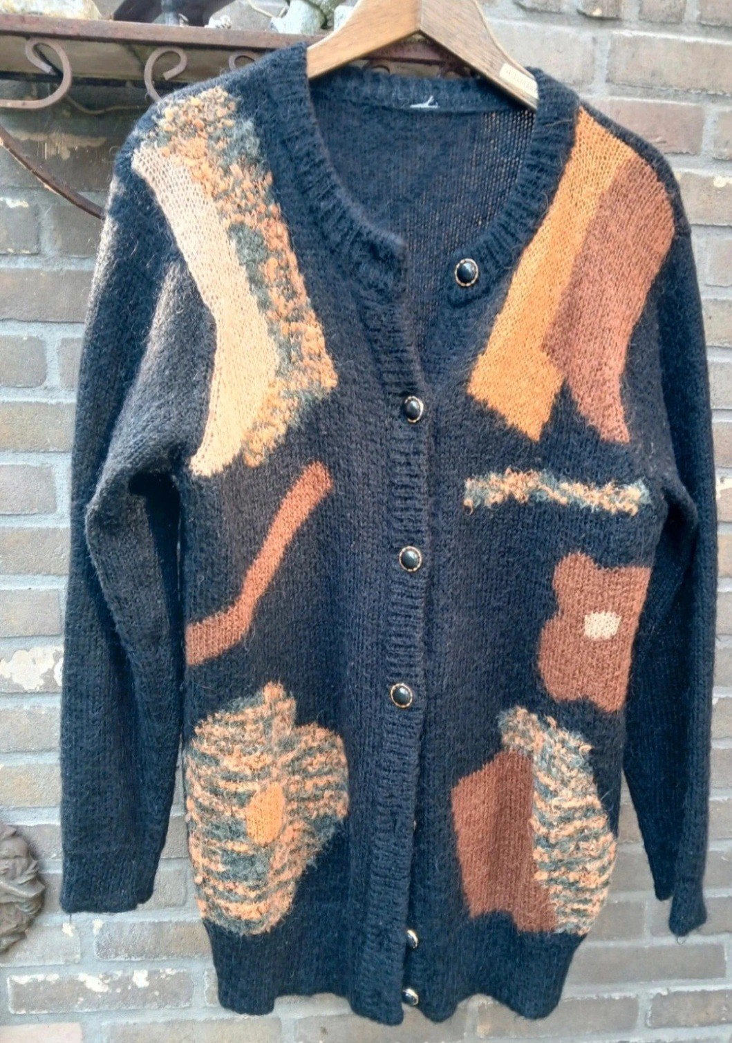 Vintage gebreid vest met abstract patroon, Kleding | Dames, Maat 38/40 (M), Meerkleurig, Ophalen of Verzenden, Onbekend