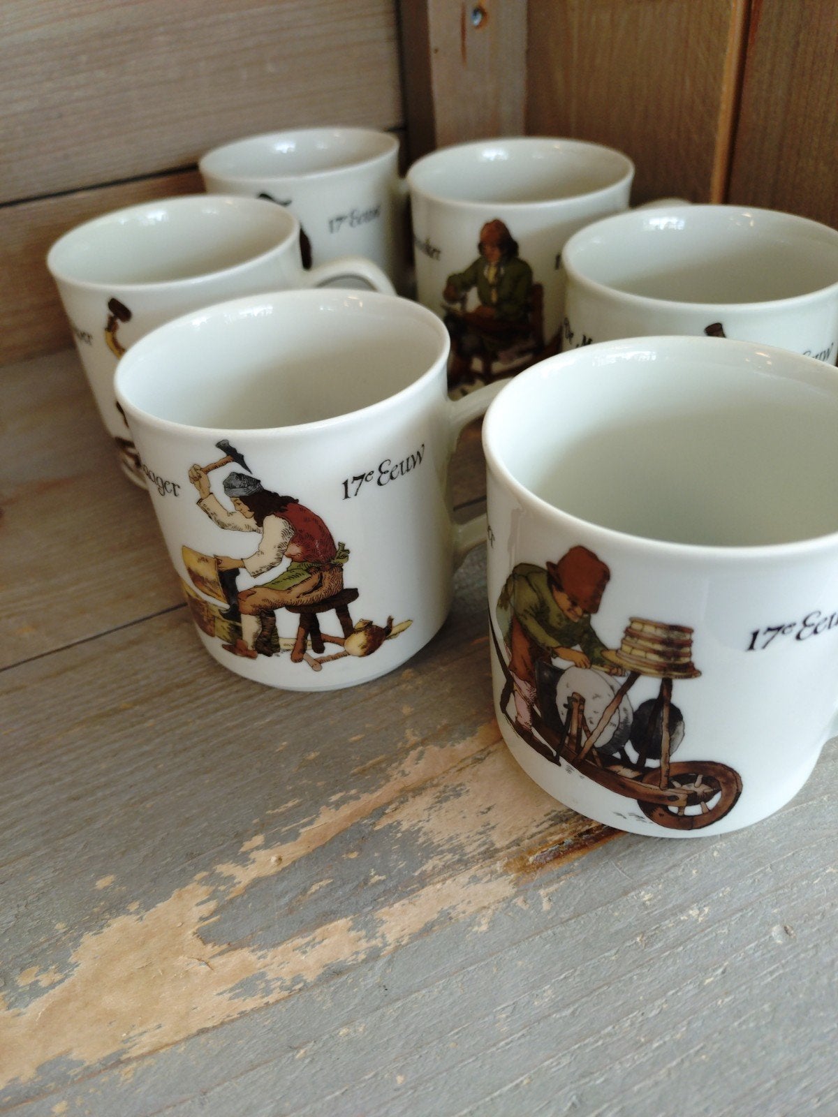 Set van 6 Mitterteich Porzellan 17e Eeuw Beroepen Mokken, Ophalen of Verzenden