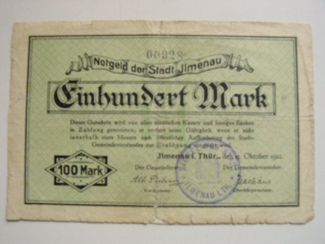 Ilmenau, 2 Noodgeldbiljetten 100 Mark, Verzenden, Duitsland