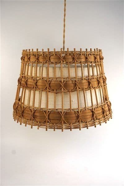 Vintage lampenkap rotan/pitriet naturel, Hanglamp, Bruin, Natuurlijk materiaal, Rond