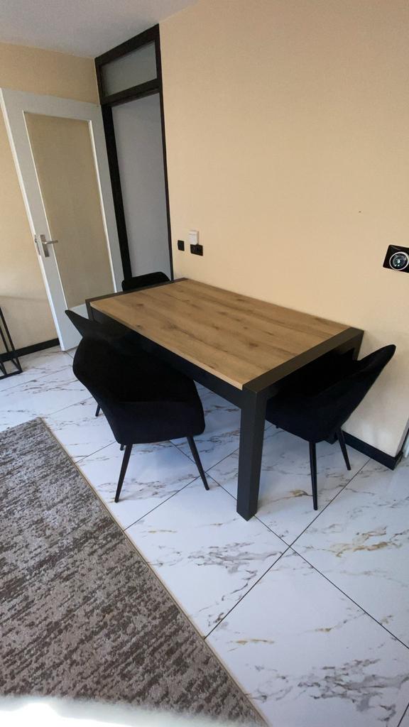 Meubella eettafel en salontafel uitschuifbaar eiken zwart, Huis en Inrichting, Tafels | Eettafels, Ophalen, Gebruikt, 100 tot 150 cm