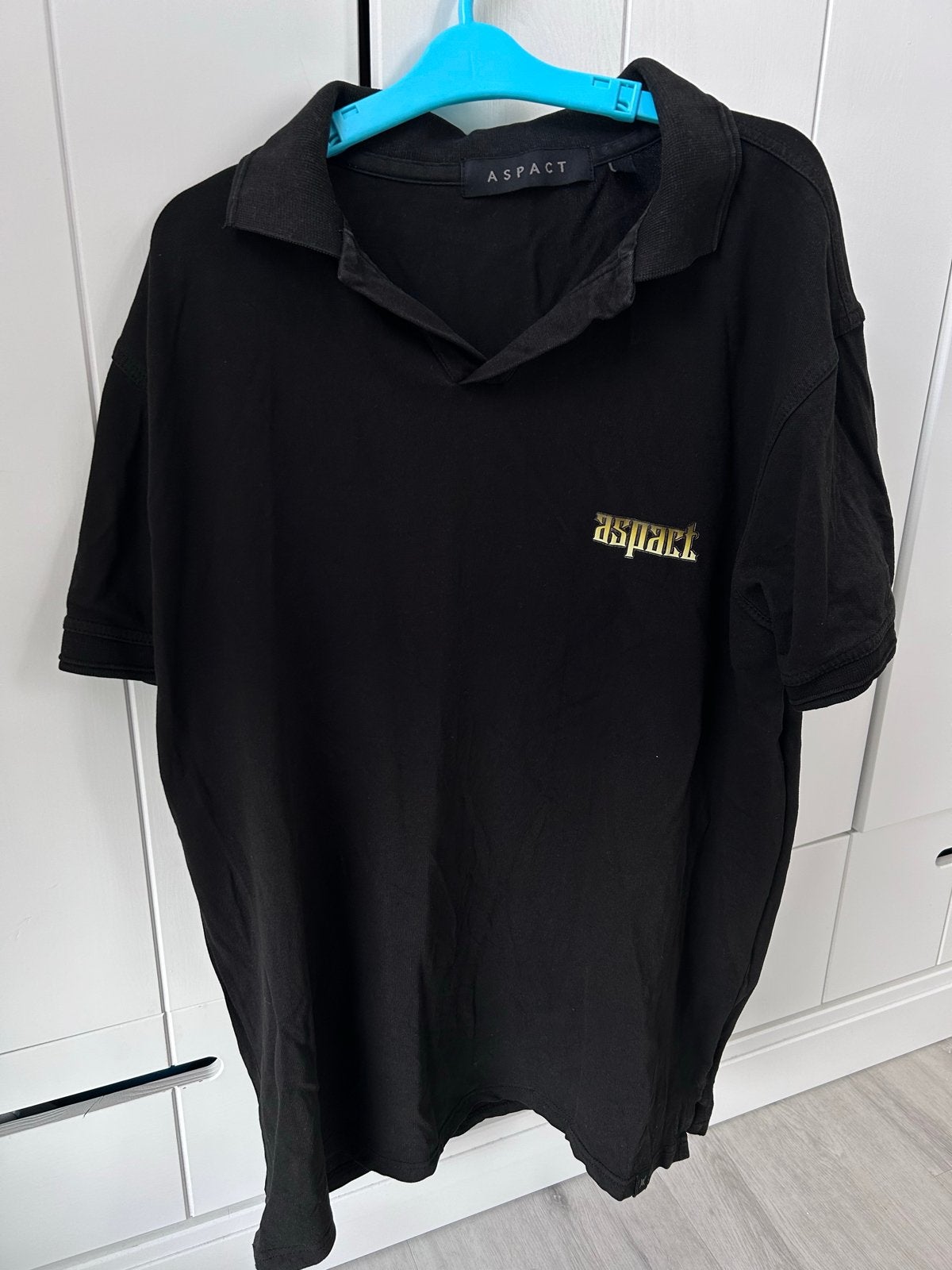 Zwart Aspact poloshirt met korte mouwen maat L, Ophalen of Verzenden, Gedragen, Maat 52/54 (L), Zwart