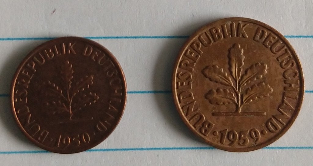 duitse munten uit 1950 en 1959,  volgnr 39, Ophalen of Verzenden, Duitsland, Losse munt