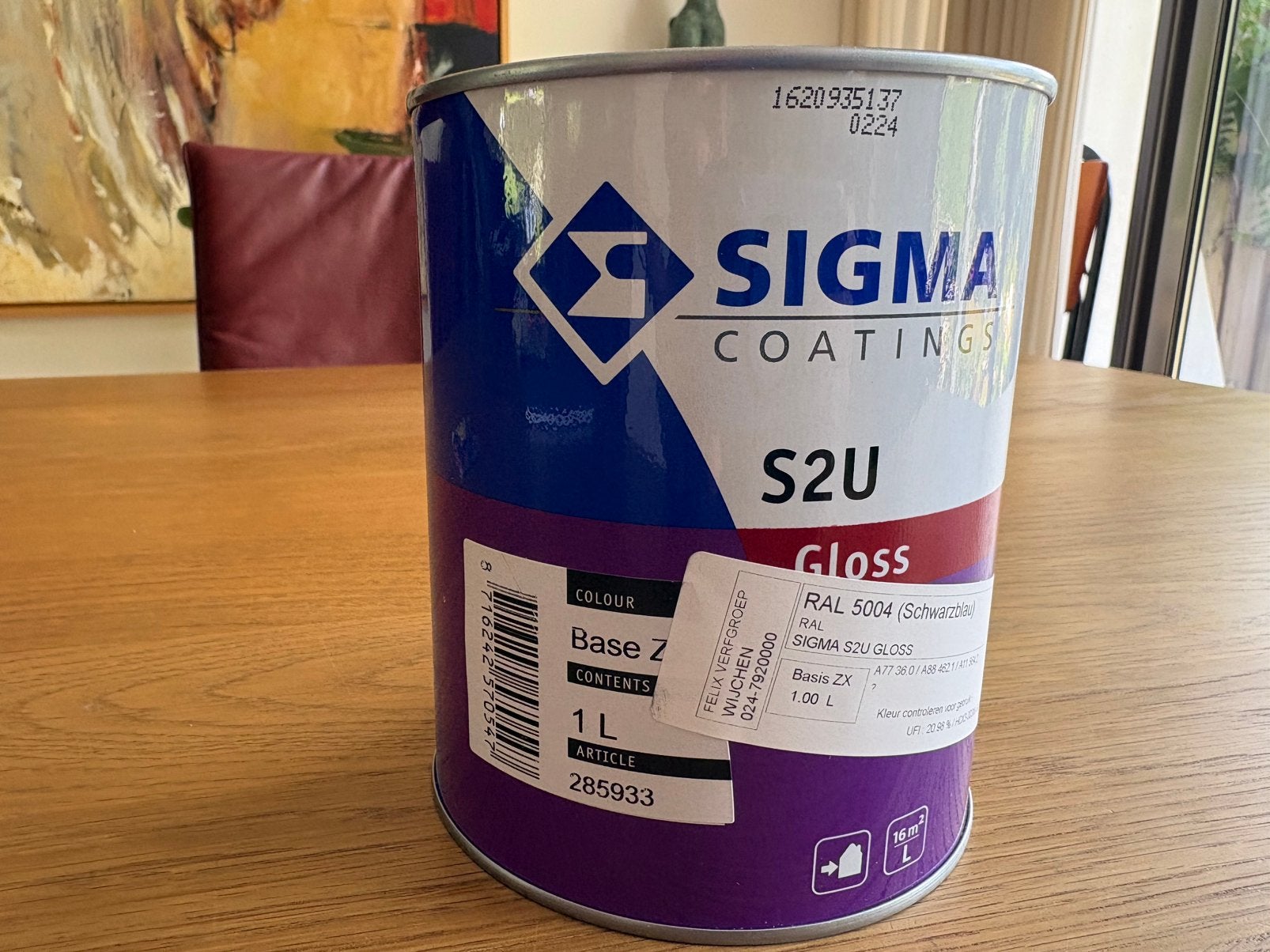 Splinternieuwe pot 1L Sigma Hoogglans RAL 5004, Ophalen, Blauw, Nieuw, Lak