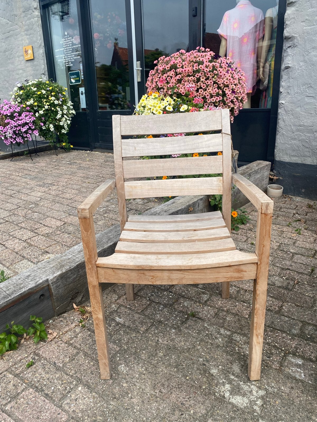 Teakhouten tuinset met tafel en 4 stoelen, Tuin en Terras, Ophalen, 4 zitplaatsen, Gebruikt, Eettafel