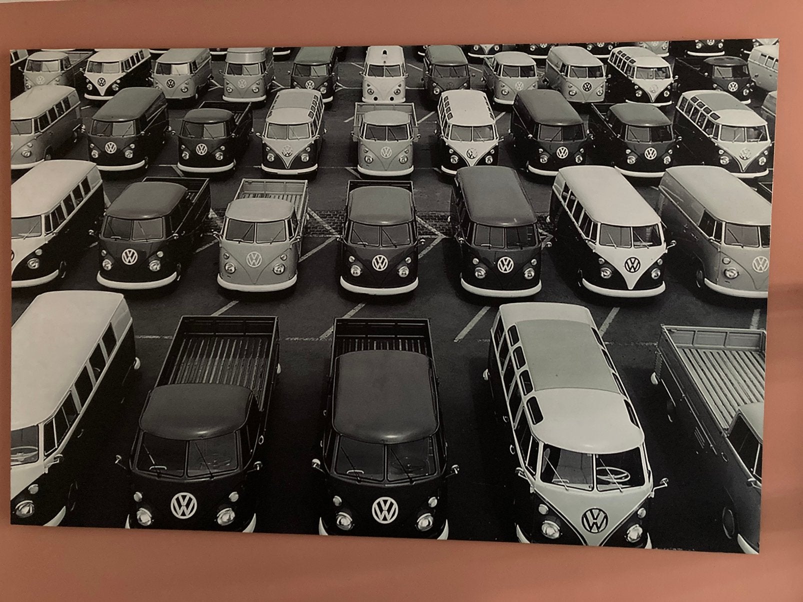 Foto op aluminium VW T1 busjes 200x130 cm, Ophalen, Zo goed als nieuw, Overige onderwerpen