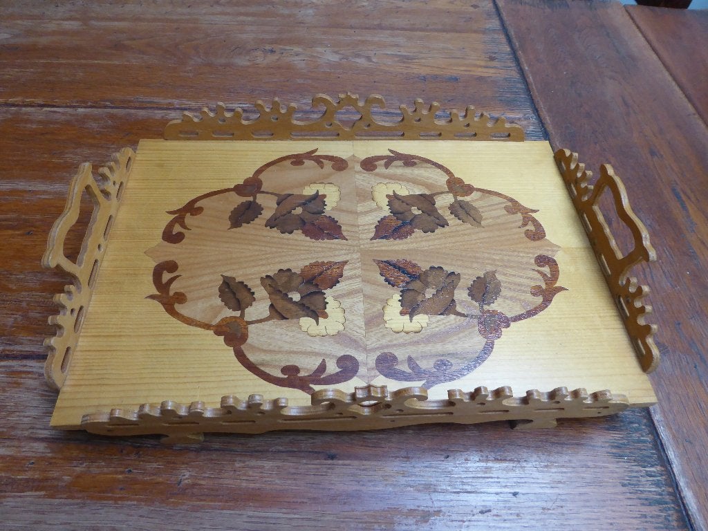 Vintage dienblad met marqueterie, Antiek en Kunst, Ophalen of Verzenden