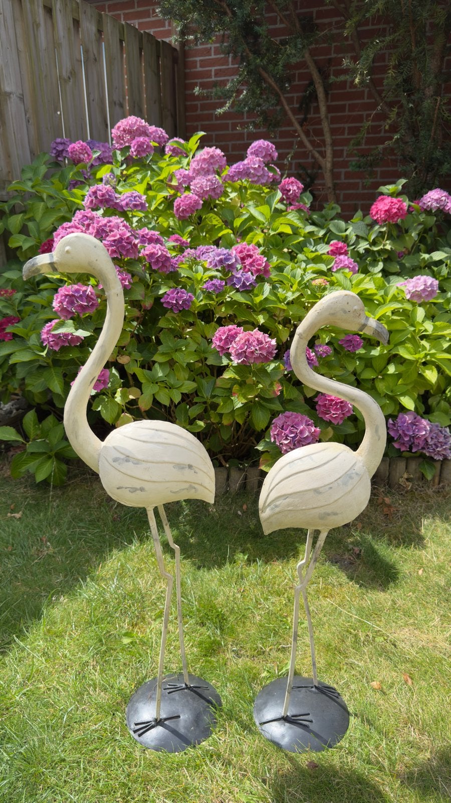 Set van 2 decoratieve flamingo's voor de tuin of vensterbank, Ophalen, Gebruikt, Metaal, Dierenbeeld