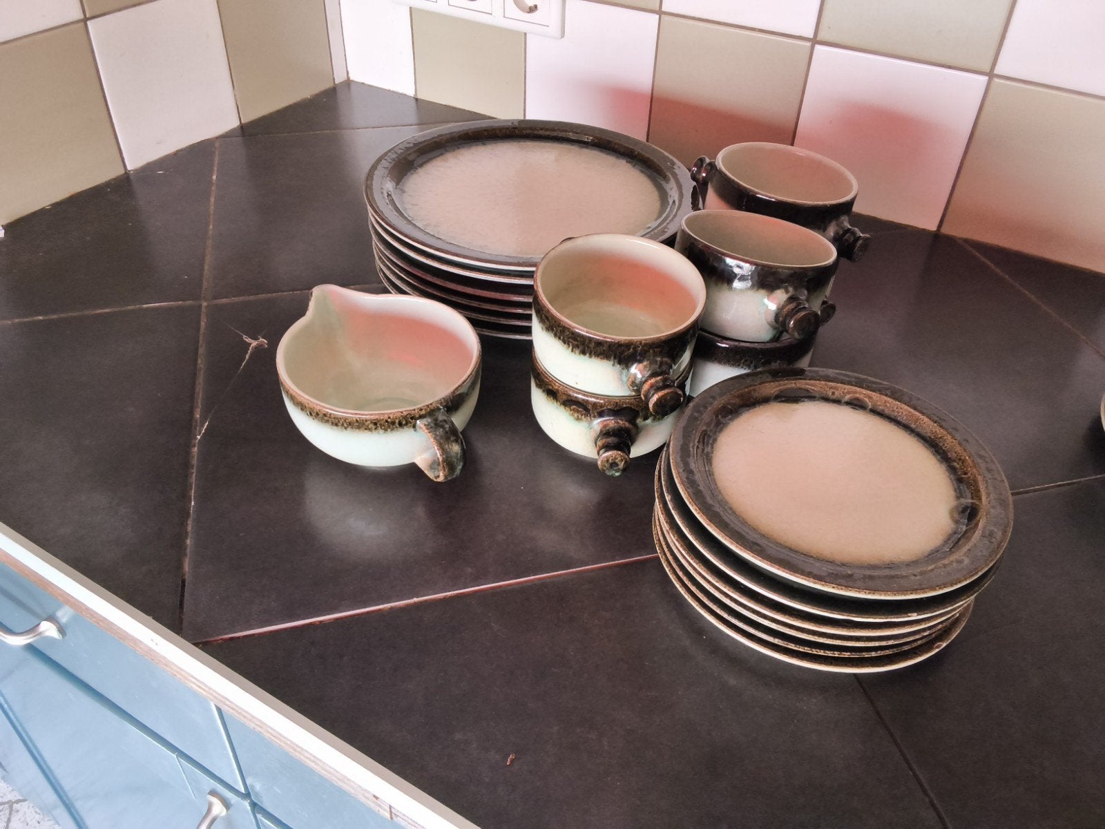 Vintage Caramano Steinzeug Servies - voor 6 personen, Ophalen