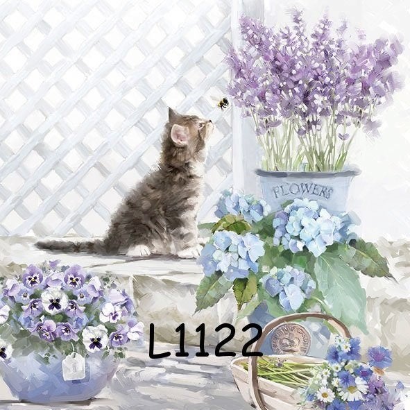 Servetten decoupage/bullet journal - kat met lavendel L1122, Verzenden, Nieuw