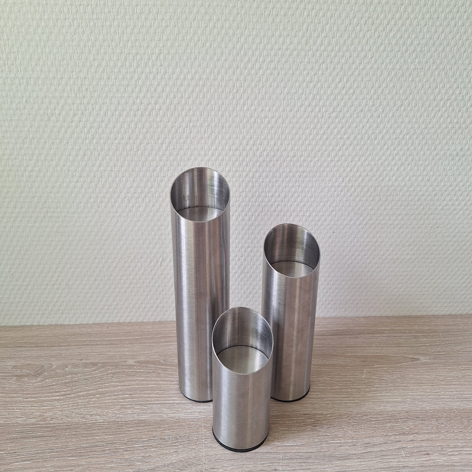 Vintage waxinelichthouders zilver grijs metaal rvs chroom, Huis en Inrichting, Woonaccessoires | Kandelaars en Kaarsen, Ophalen of Verzenden
