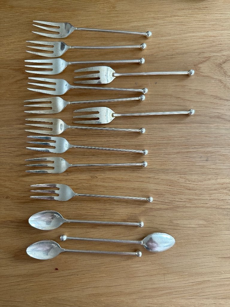 verzilverde theelepeltjes en gebaksvorkjes, Antiek en Kunst, Ophalen of Verzenden