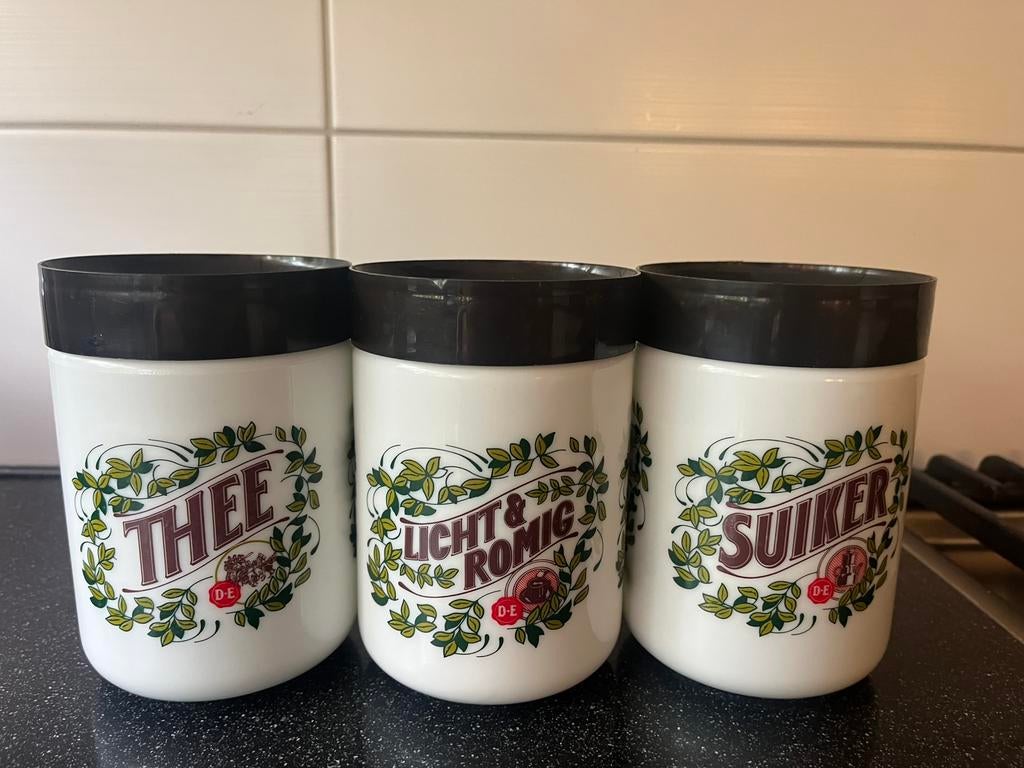 Leuke vintage koffie, thee, suiker potten, Ophalen, Zo goed als nieuw, Glas, Pot, Bus of Blik