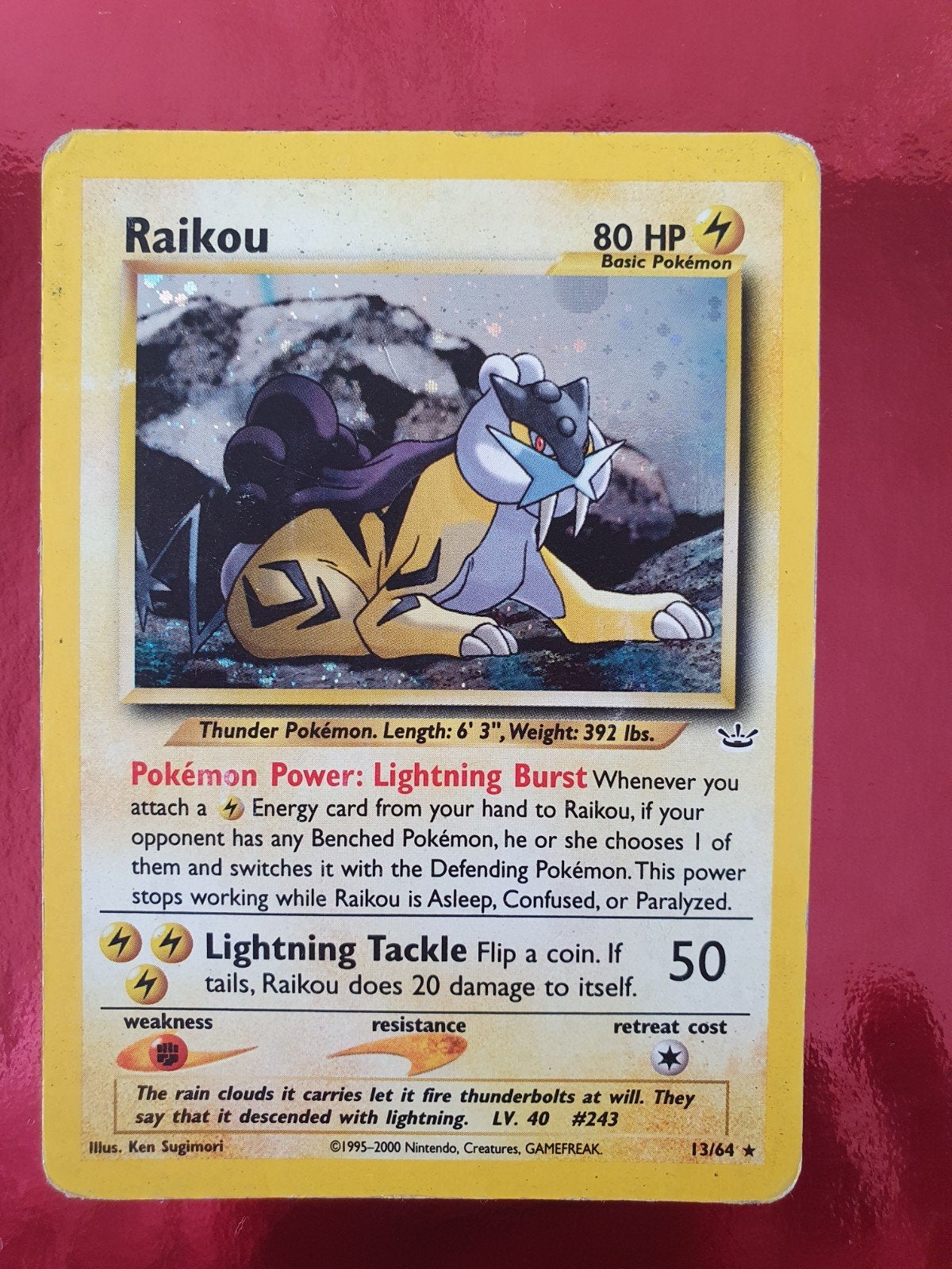 Raikou 13/64 holo pokemon kaart, Ophalen of Verzenden, Gebruikt