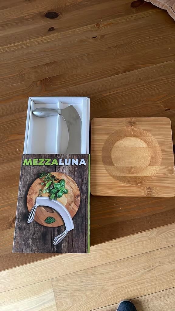 Kruidenmes mezzaluna + plank, Ophalen of Verzenden, Nieuw