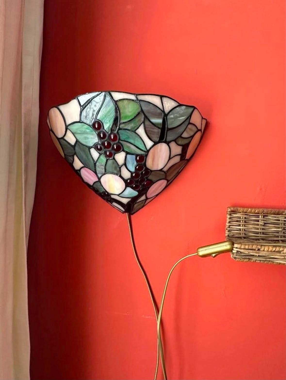 Tiffany Wandlamp - Druivenmotief, Ophalen, Zo goed als nieuw, Glas