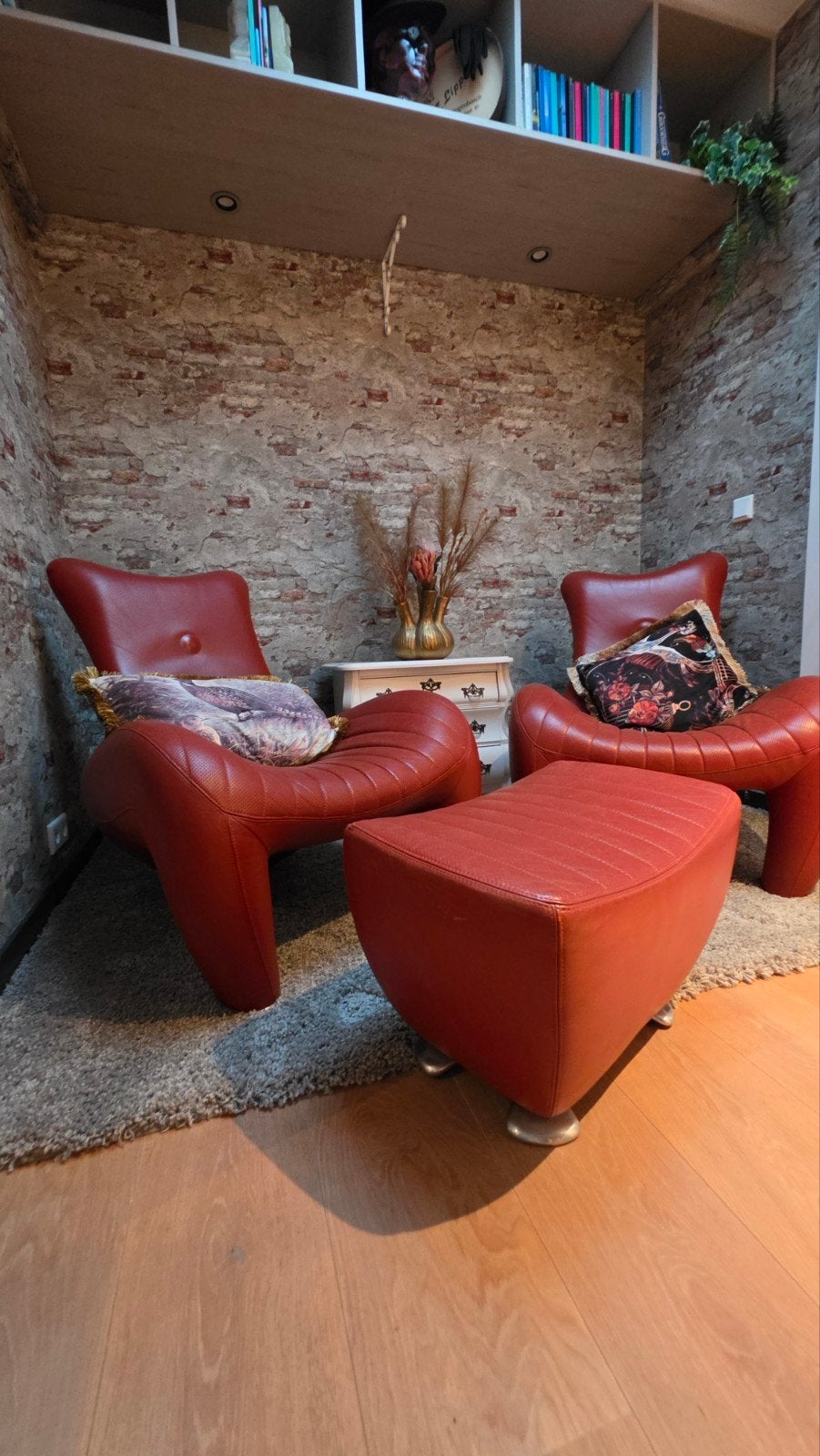 Design fauteuils Leolux Balou met poef - Roodbruin leer, Ophalen, Gebruikt, Twee, Modern Design