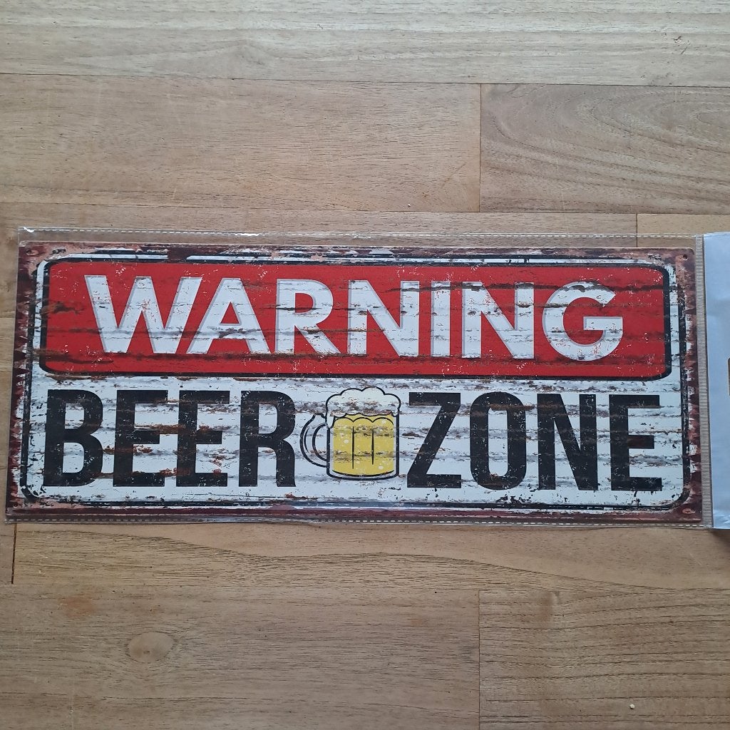 groot metaal bord beer zone warning mancave, Antiek en Kunst, Ophalen of Verzenden