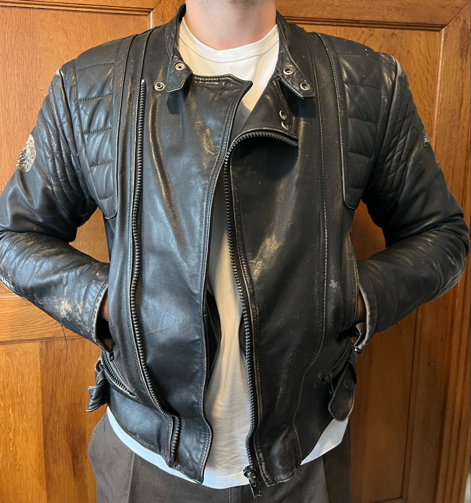Vintage Leren Motorjas met Elleboogversteviging, Motoren, Ophalen of Verzenden, Tweedehands, Heren, Jas | leer